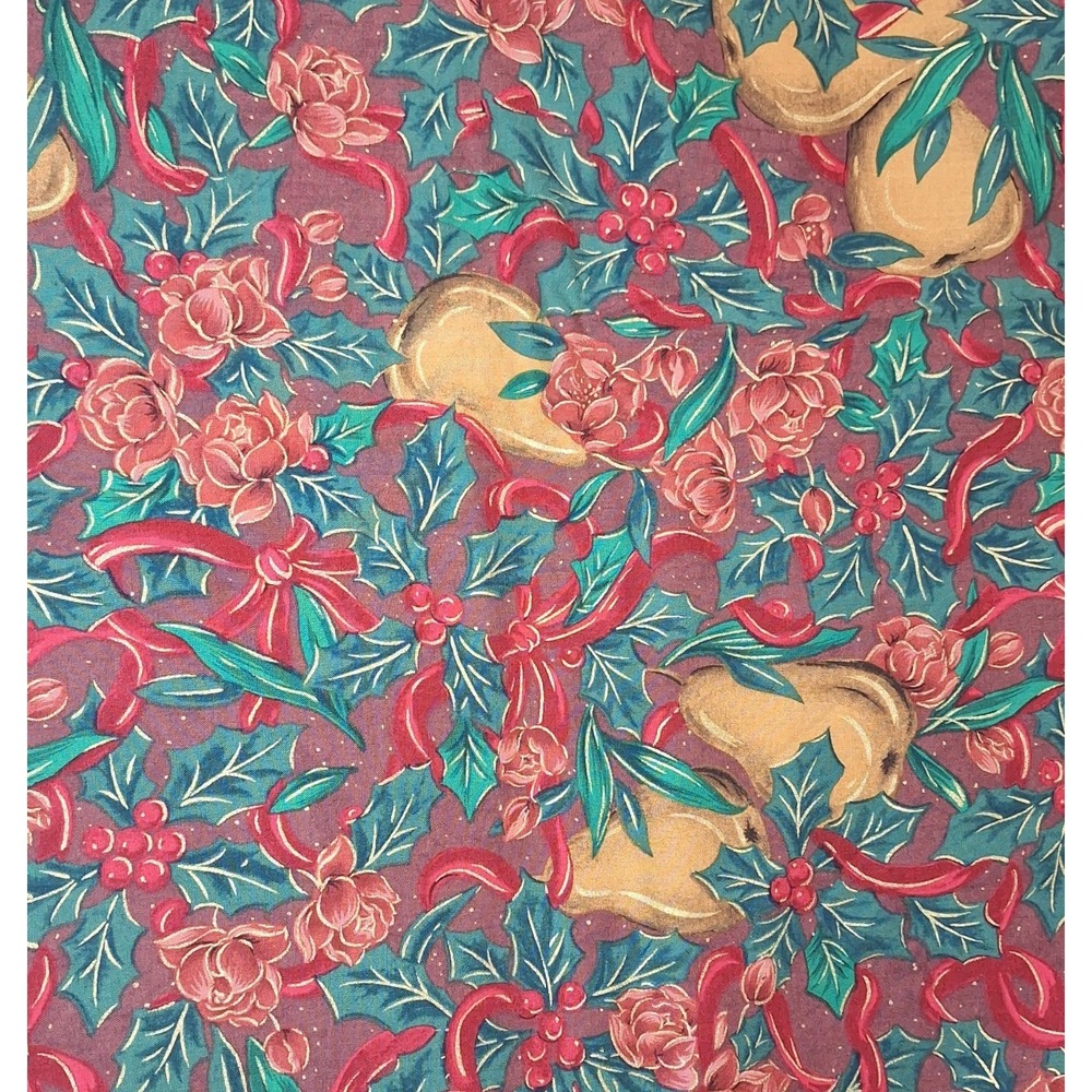 Xmas fabric 40 in x 2 yd 9 in tis the season Joanne‎ pears holly rose ribbons